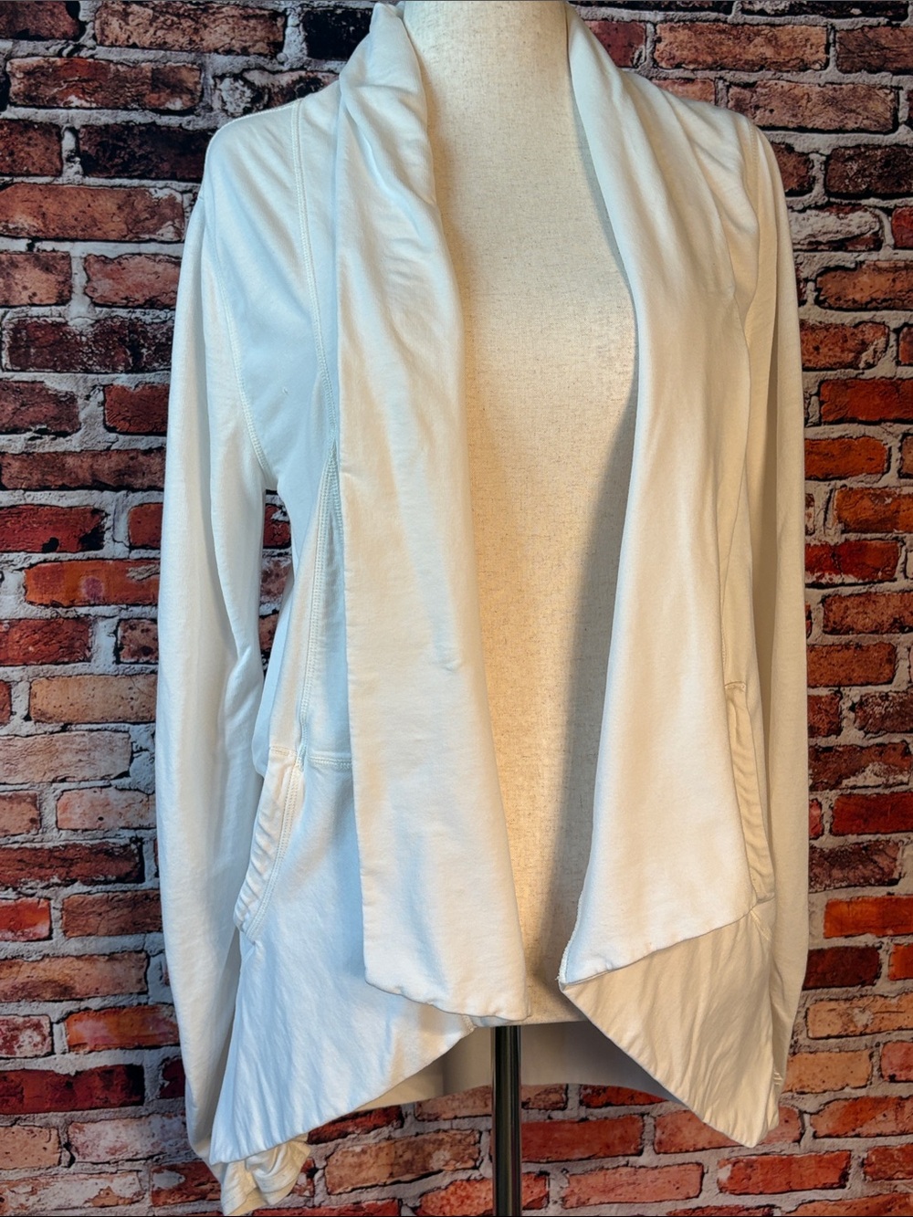 Coolibar Cream/Ivory Draped Open-Front Cardigan Cotton/Bamboo Blend Small